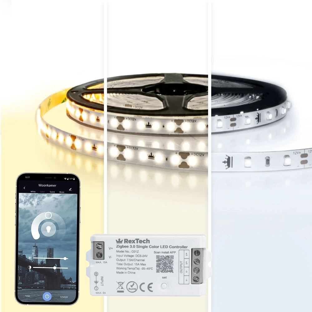 3 meter witte Zigbee ledstrip met controller van SmarthomeKoning