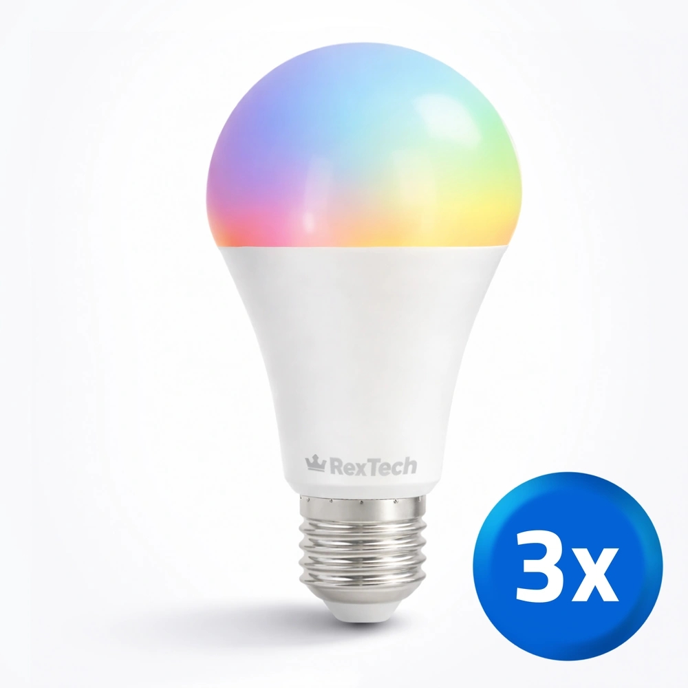 Slimme wifi lamp 9 watt - E27 fitting - RGBWW Multicolor en Wit - 3-pack