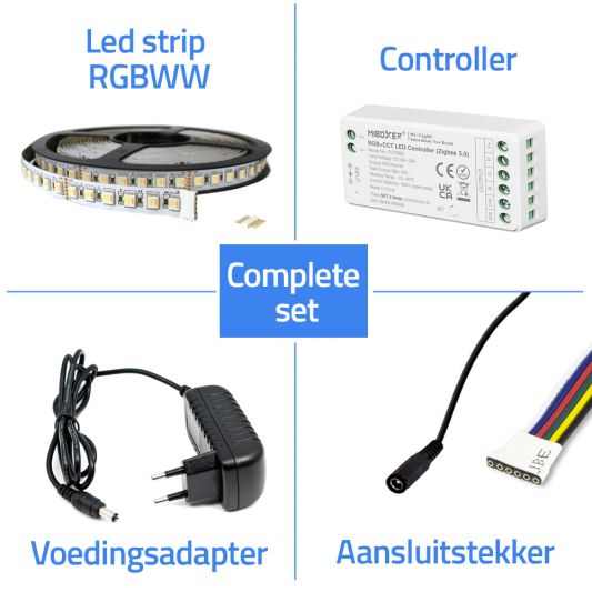 5 meter complete set RGBWW led strip met Zigbee controller