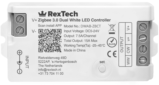 8 meter complete set witte led strip met Zigbee controller