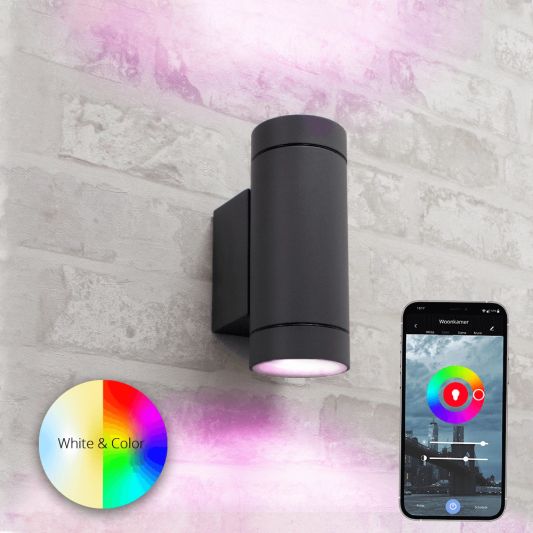 Antraciete up down wandlamp voor buiten met Zigbee GU10 spots - Rond