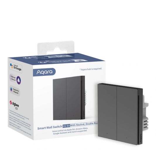 Aqara Smart Wall Switch H1 - geen neutrale draad - dubbele schakelaar - grijs