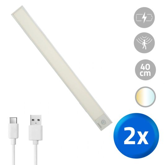 Kastverlichting met sensor - Dual White - 40cm - Oplaadbaar - Zilver - Voordeelset van 2 stuks