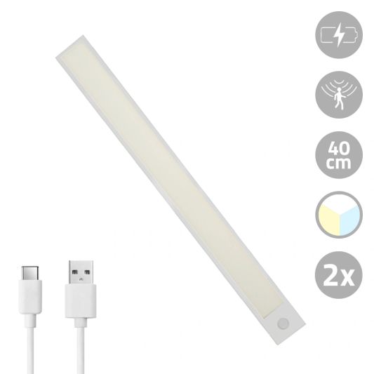 Kastverlichting met sensor - Dual White - 40cm - Oplaadbaar - Zilver - Voordeelset van 2 stuks
