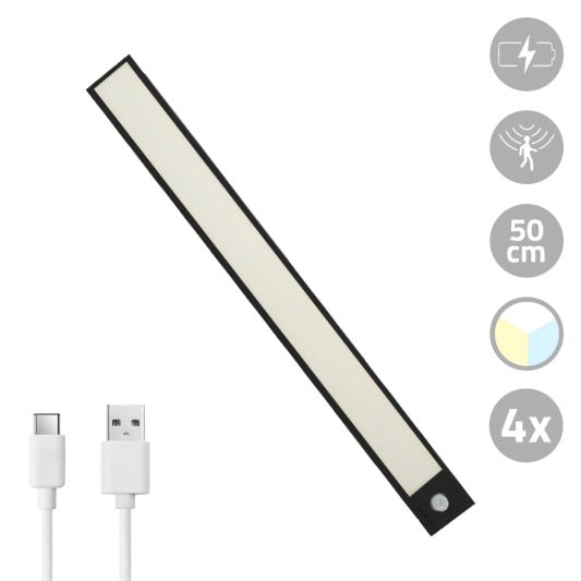 Kastverlichting met sensor - Dual White - 50cm - Oplaadbaar - Zwart - Voordeelset van 4 stuks