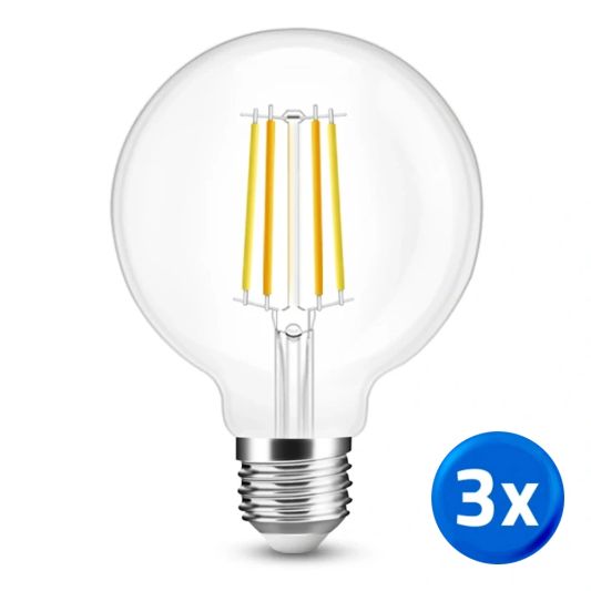 Slimme filament lamp - Dual white 7W E27 fitting - G95 model - voordeelset van 3