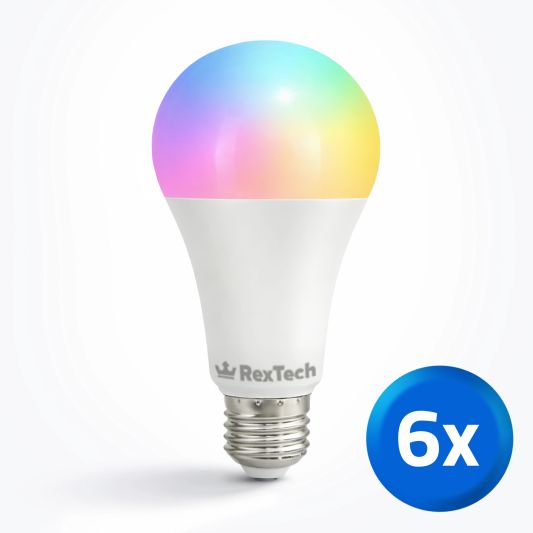Slimme wifi lamp 12 watt - E27 fitting - RGBWW Multicolor en Wit - 6-pack