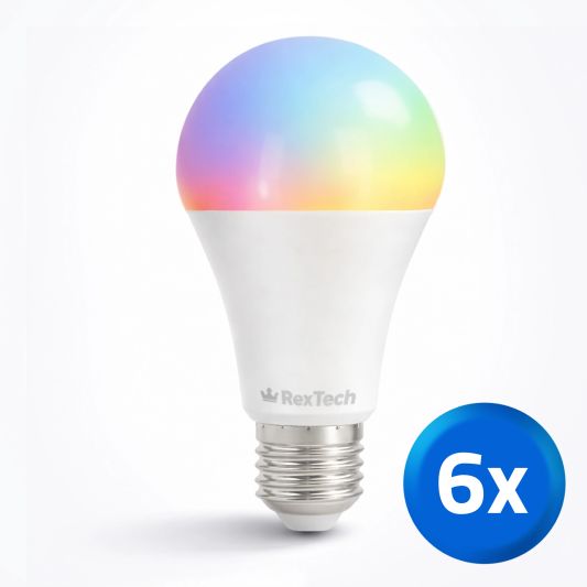 slimme wifi lamp 9 watt - E27 fitting - RGBWW Multicolor en Wit - 6-pack