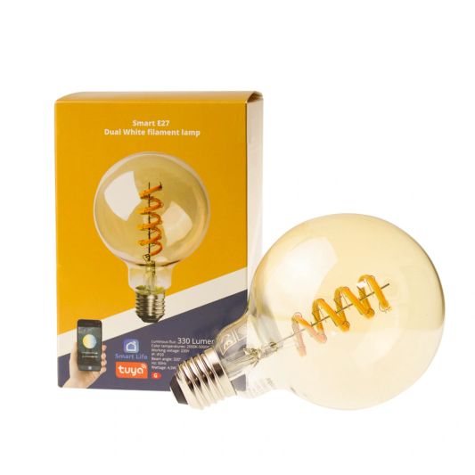 Tuya slimme led filament lamp goud - E27 fitting Globe - Dual White - Voordeelset van 6