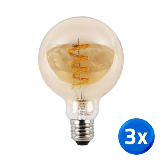 Tuya slimme led filament lamp goud - E27 fitting Globe - Dual White - Voordeelset van 3