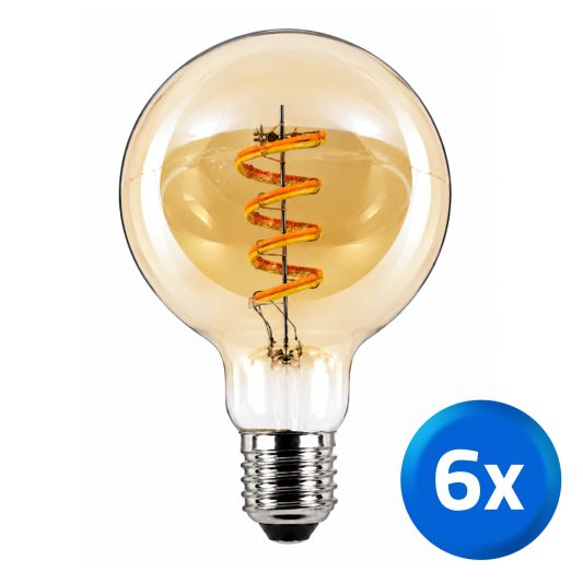 Tuya slimme led filament lamp goud - E27 fitting Globe - Dual White - Voordeelset van 6