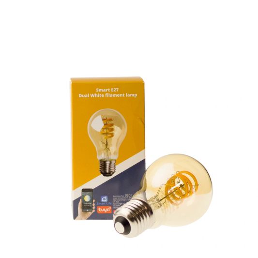 Tuya slimme led filament lamp goud - E27 fitting kogelvormig - Dual White - voordeelset van 6