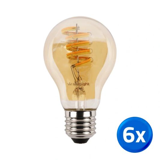 Tuya slimme led filament lamp goud - E27 fitting kogelvormig - Dual White - voordeelset van 6
