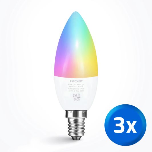 Wifi led kaarslamp RGBWW 4W E14 fitting voordeelset van 3