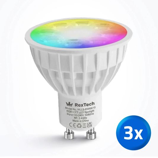 WIFI LED spot RGBWW 4W GU10 fitting - Voordeelset van 3 stuks