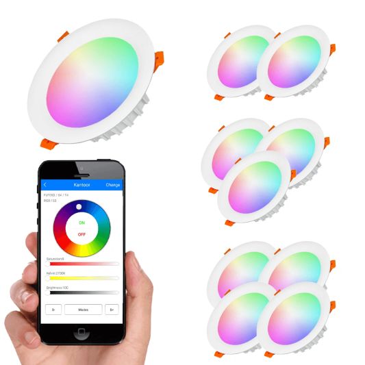 Wifi set met 1 tot 4 RGBWW led inbouwspots 18 Watt