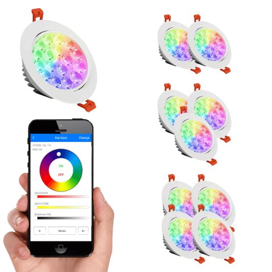 Wifi set met 1 tot 4 RGBWW led inbouwspots 9 Watt
