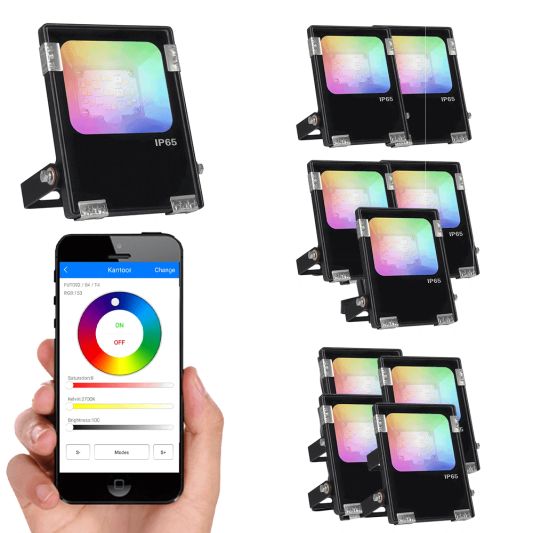Wifi set met 1 tot 4 RGBWW LED schijnwerpers 10 Watt met Wifi bediening