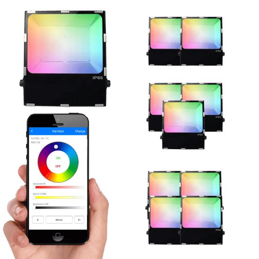 Wifi set met 1 tot 4 RGBWW LED schijnwerpers 100 watt IP65