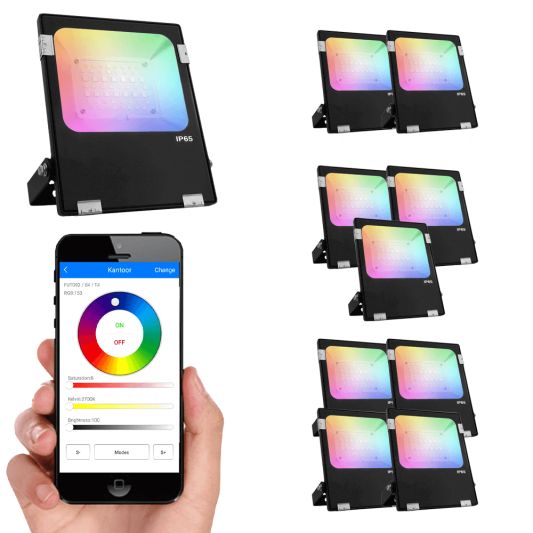 Wifi set met 1 tot 4 RGBWW LED schijnwerpers 20 Watt met Wifi bediening