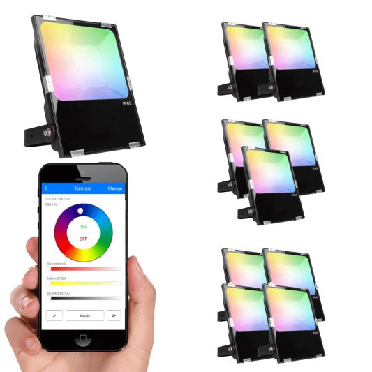 Wifi set met 1 tot 4 RGBWW LED schijnwerpers 50 Watt met Wifi bediening