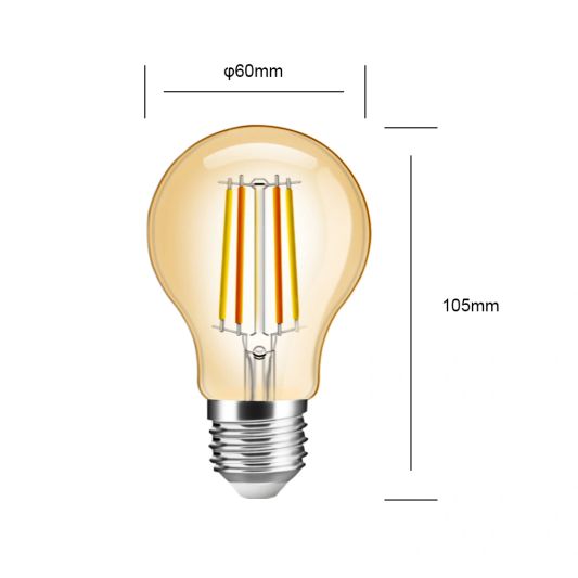 Wifi set met Dual White smart filament lamp van Milight 7W E27 fitting - Amberkleurig A60 model - Met Milight module