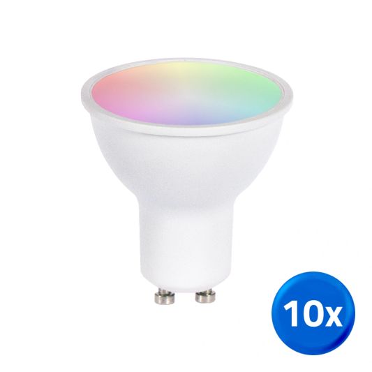 Wifi slimme led spot 4 watt - GU10 fitting - RGBWW Multicolor en Wit - Voordeelset van 10 stuks