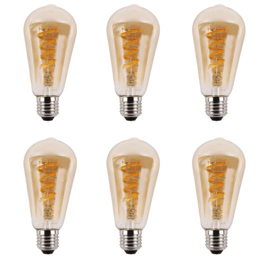 Zigbee E27 spiraal filament lamp Dual White ST64 amberkleurig - voordeelset van 6